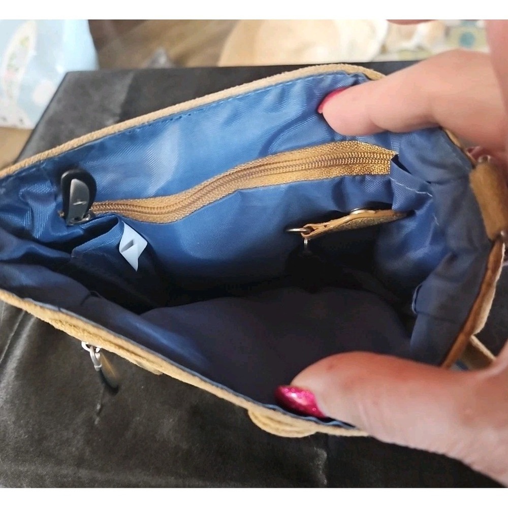 Travelon Cross Body Sling Bag Purse Crossbody Handbag Tan Faux Suede Mirror - Picture 6 of 7